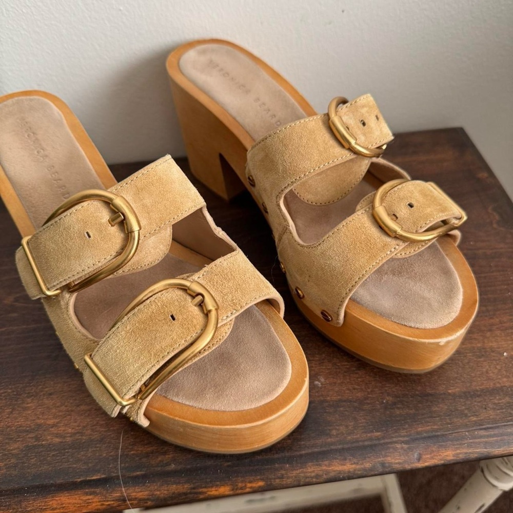 Veronica Beard Halifax Suede Mule Gold 10 - Picture 2 of 8